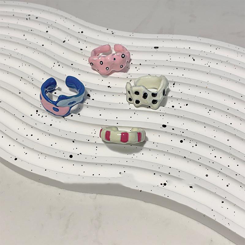 Delightful Stylish Irregular Copper Ring With Colorful Drip Glaze For Women Fashion