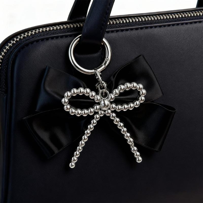 Y2K Inspired Silver Bowknot Keychain Charm with Retro Modern Design for Fashionable Bag Phone Decors Accessory Lightweight Portable