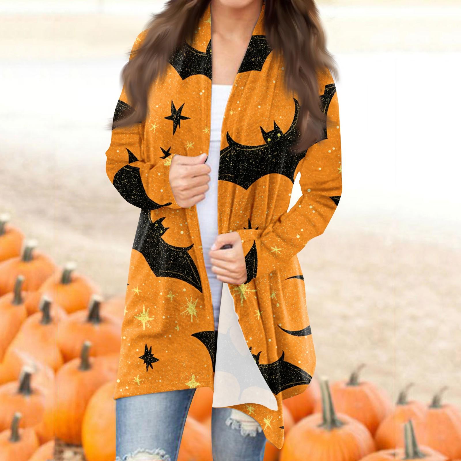 

Жіночий модний повсякденний кардиган середньої довжини на Хеллоуїн із нерівним подолом XXXL помаранчевий