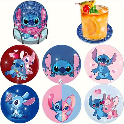 6pc/sets Stitch Diamond Painting Coasters DIY Diamond Art Coasters 5D Full Drill Diamond Coasters Acrylic Round Cup
