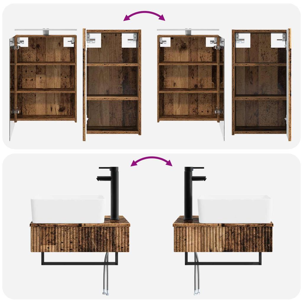 Bathroom Furniture Set 5 Pcs Reclaimed Wood Engineered Wood and Glass