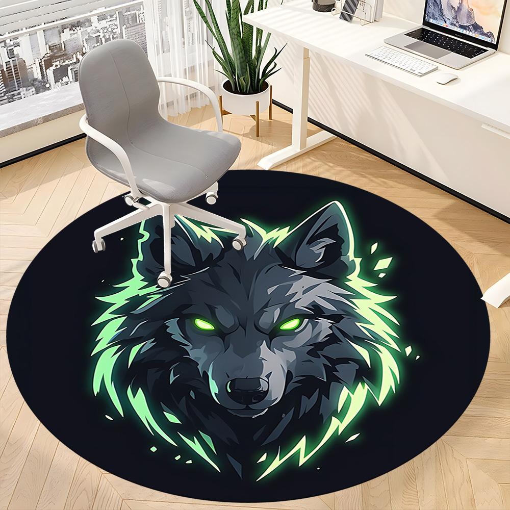 1pc Wolf Neon Office Round Area Rug, Under Office Chairs Bedroom Living Room Home Decor, Room Deco, Available in Various Sizes
