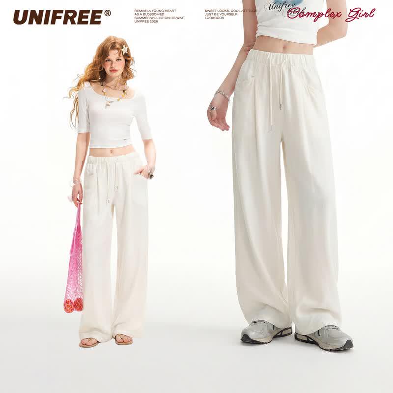 UNIFREE Loose Fit Wide-Leg Casual Pants S