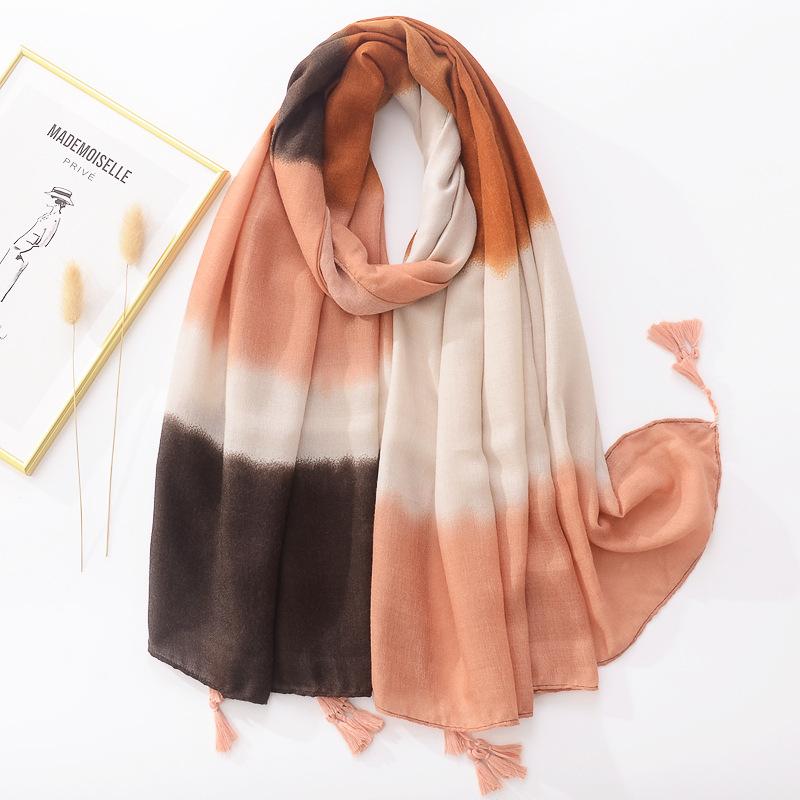 

Fashion Head Scarf Women Girls Spring Autumn Brand Designer Long Plain Gradient Soft Print Scarf Tassels Wrap Shawl Stole