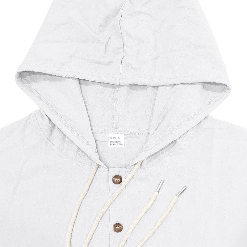 Spring/Autumn Loose-Fit Men's Shirt Relaxed Linen Casual Simple Beach Hooded Long-Sleeved Shirt