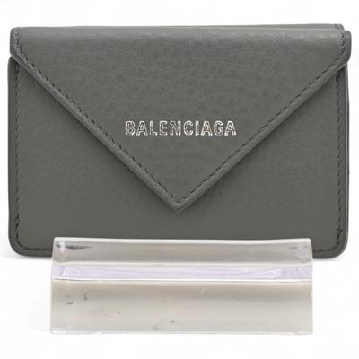 Auth BALENCIAGA Papier Mini Geldbörse Dreifach Grau Leder ba6617db Gebraucht