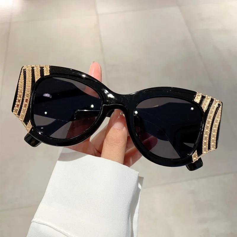 Ochelari de soare cu ochi de pisică cu cadru mare pentru femei, ochelari de soare la modă, vintage, la modă, punk, supradimensionați, de lux, sexy, pentru femei
