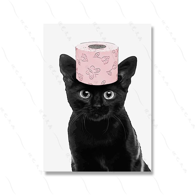 Dinosaur Funny Raccoon Rhino Art Poster Wall Canvas Painting Toilet Paper Animal Canvas Painting Bath Room Home Decor Black Cat