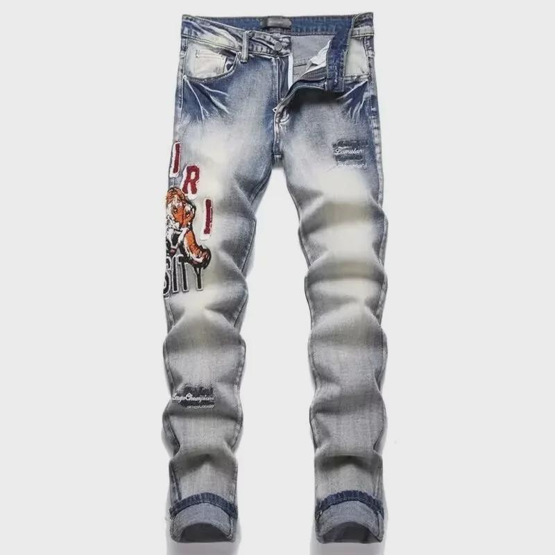 

Мужские джинсы Retro Blue Slim-Fit с вышитым значком тигра L синий