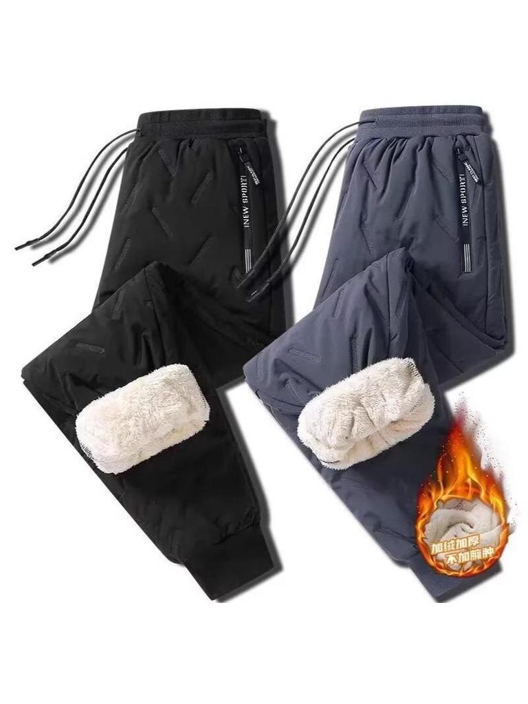 Men's Winter Plus Size Cotton Pants with Lamb's Wool and Velvet, Thick Warm Loose Straight-Leg Casual Joggers