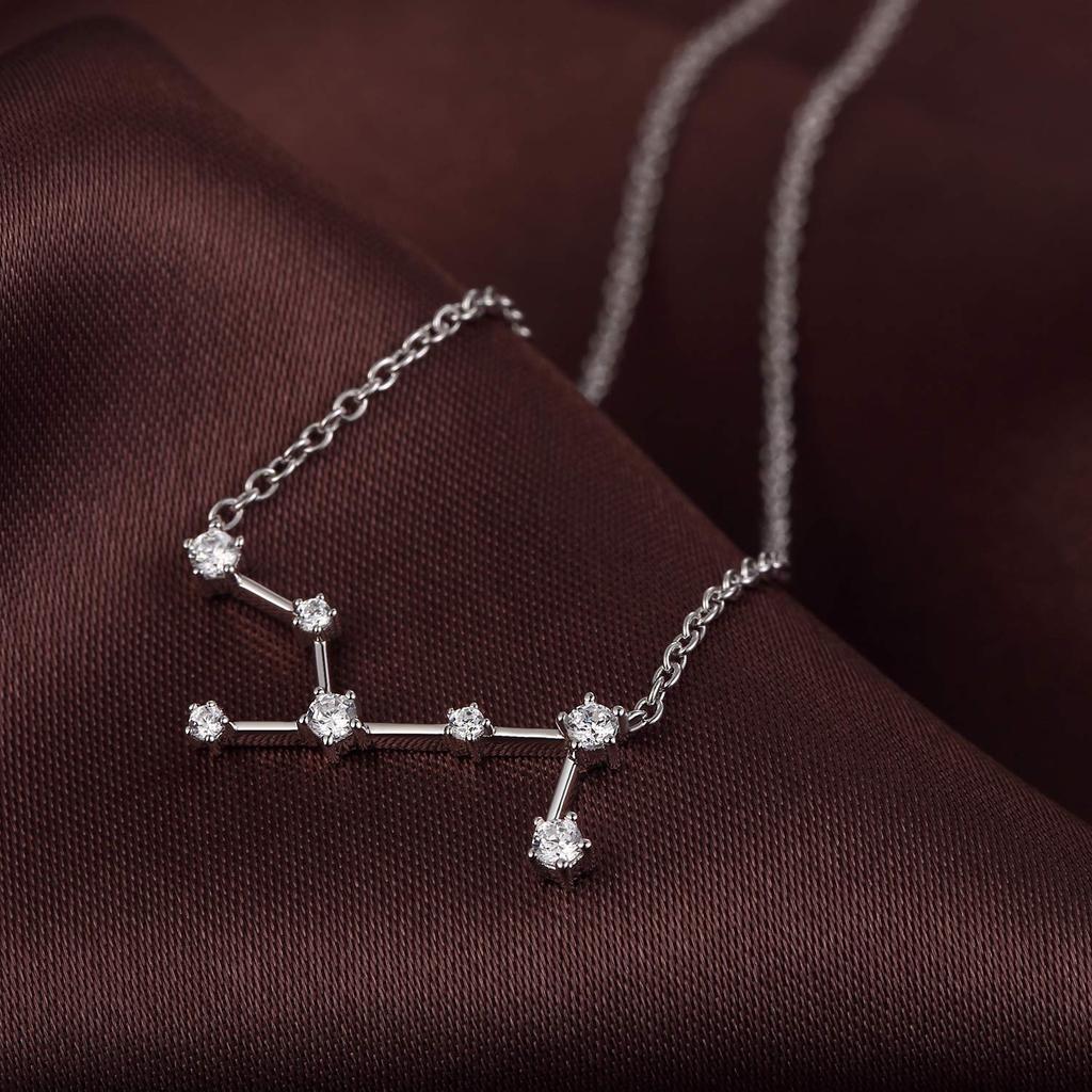 jiamiaoi 12 Constellation Necklace 925 Sterling Silver Constellation Pendant Necklace Delicate Rhinestone Constellation Sign Elegant Cubic Zirconia