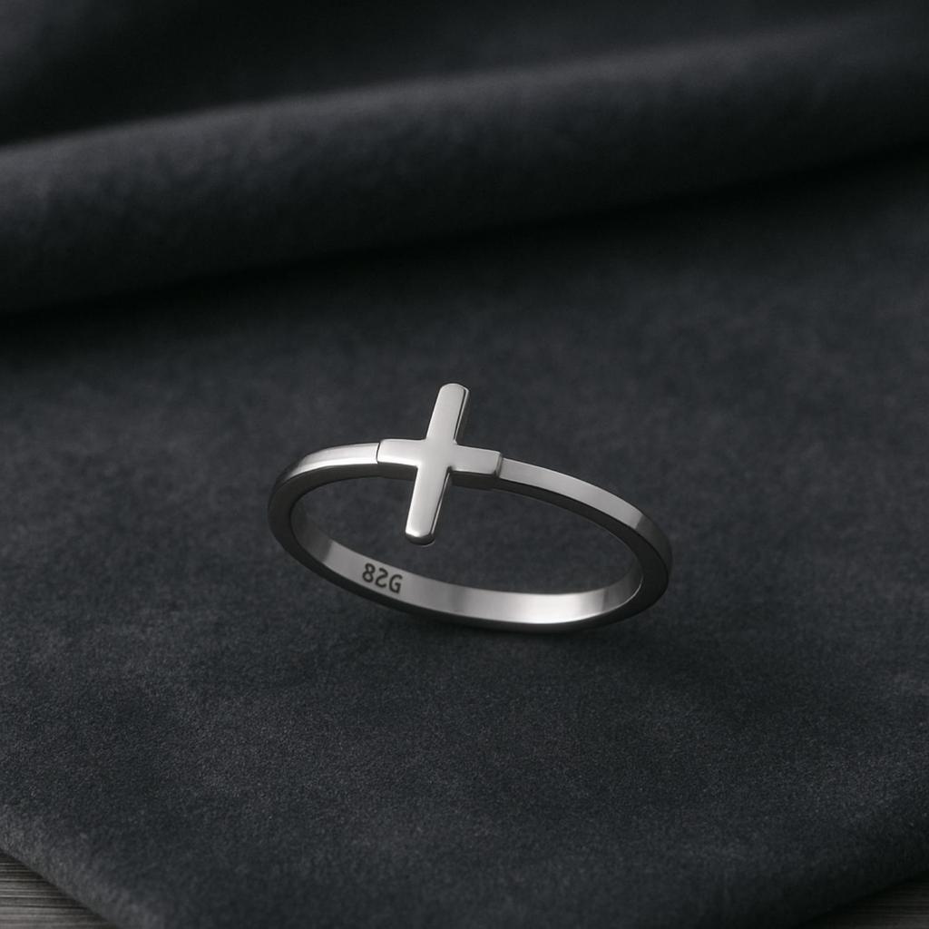 925 Sterling Silber Minimalistischer Kreuz Damenring