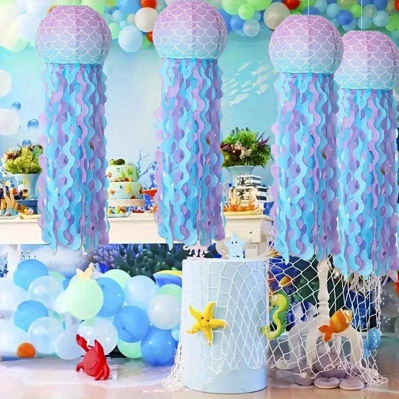 4pc Mermaid Jellyfish Paper Lanterns Hanging Decoration Pink Purple Blue Hanging Paper Lantern Birthday Wedding Party Decoration