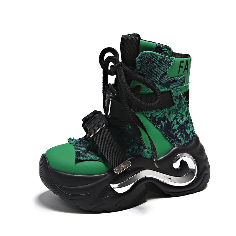 

Модные зимние массивные ботинки для женщин, теплые зимние ботильоны на толстой плюшевой подкладке, 8 см танкетка, кожаные кроссовки на высокой платформе, женские мотоботы 35 зелёный