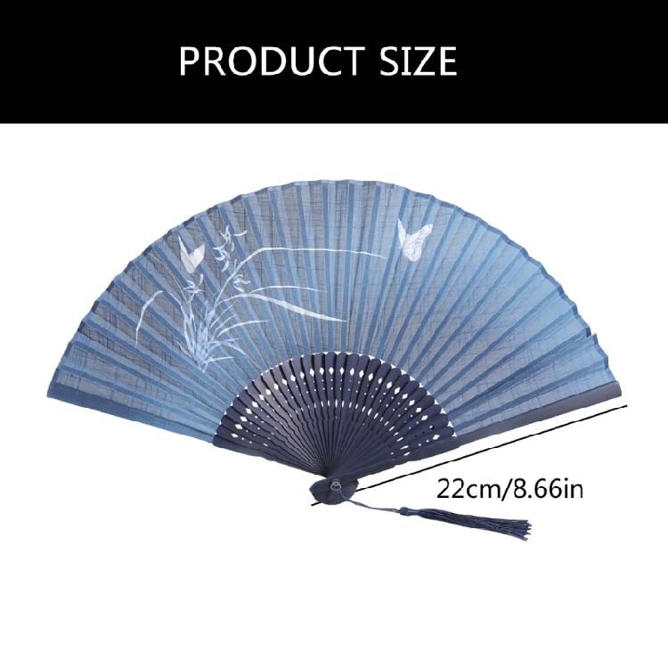 Chinese Vintage Butterfly Flower Pattern Folding Fan Cotton Linen Handheld Fan for Cultural Event and Home Decoration