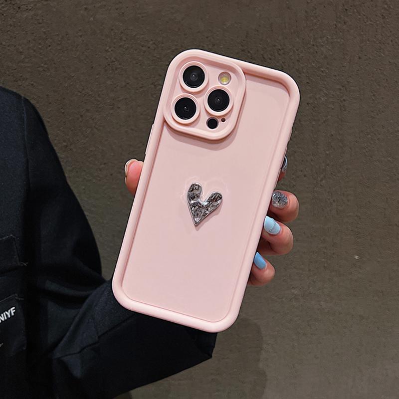 Glitter 3D Love Heart Silicone Soft Phone Case For iPhone 16 15 14 13 12 11 Pro Max XS XR 7 8 Plus Shockproof Candy Matte Cover