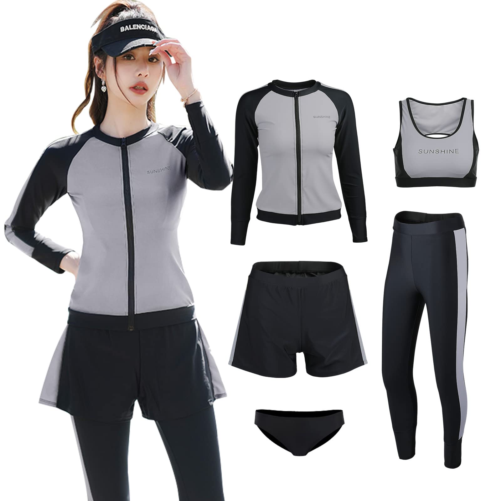 

Боди Фитнес Рашгард с Длинным Рукавом Серфинг УФ Быстросохнущий Для Женщин [Adigaber] Женский Купальник, Закрывающий, Купальник, Защита, Раздельный, Набор из 5 Предметов, Леггинсы,