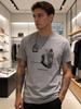 Maglietta in Cotone Grigio Sportiva con Banda Tartaruga Taglia Completa S5XL T-Shirt Unisex