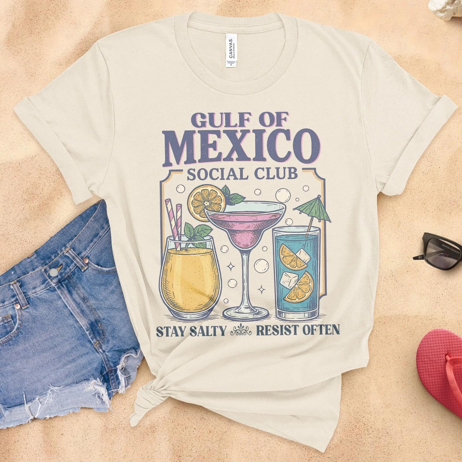 Gulf of Mexico Social Club T-Shirt, Stay Salty Resist Often, Beach Cocktail Tee L