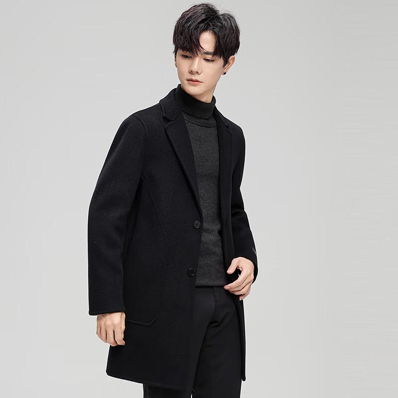 FAPAI Men's Double-faced Wool Blend Mid-length Overcoat