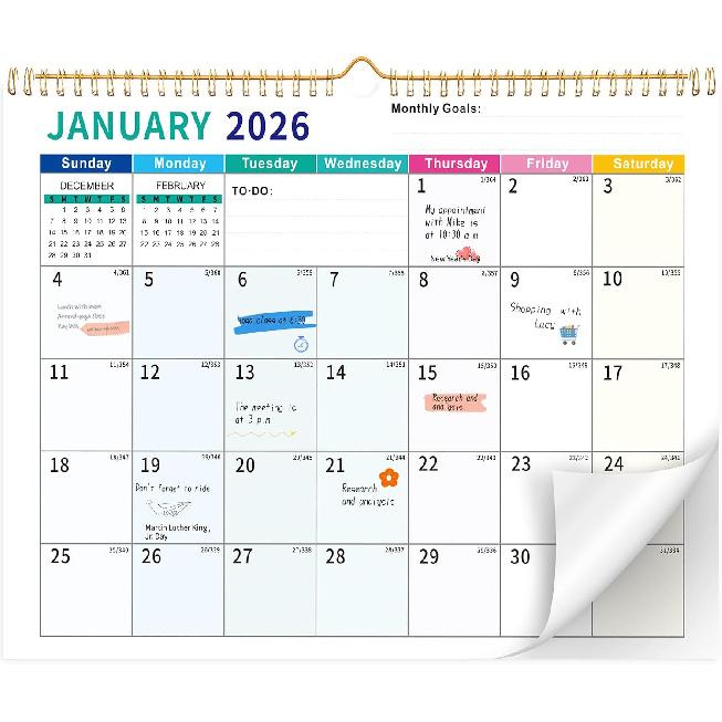 Wall Calendar 2026-2027, 18 Month Large Desk Calendar from January 2026 To June 2027 14.5" X 11.8" Monthly Calendar with Twin-Wire Binding for Home