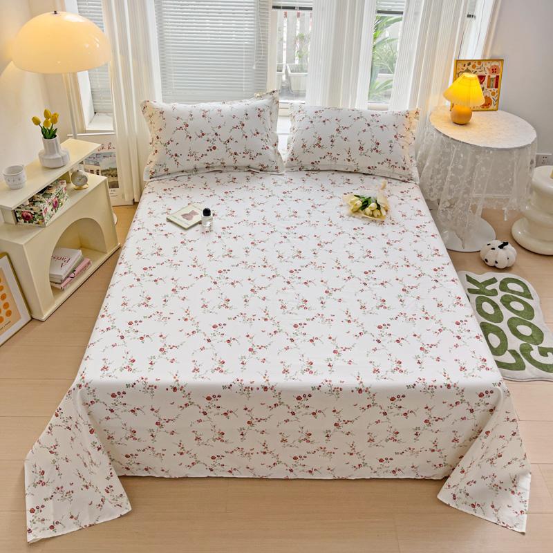 Watercolor Plant Leaves Bed Sheet Set 3Pcs 100% Cotton Bed Sheet with 2 Pillowcases Skin-friendly Comfortable Bedroom Bedspread