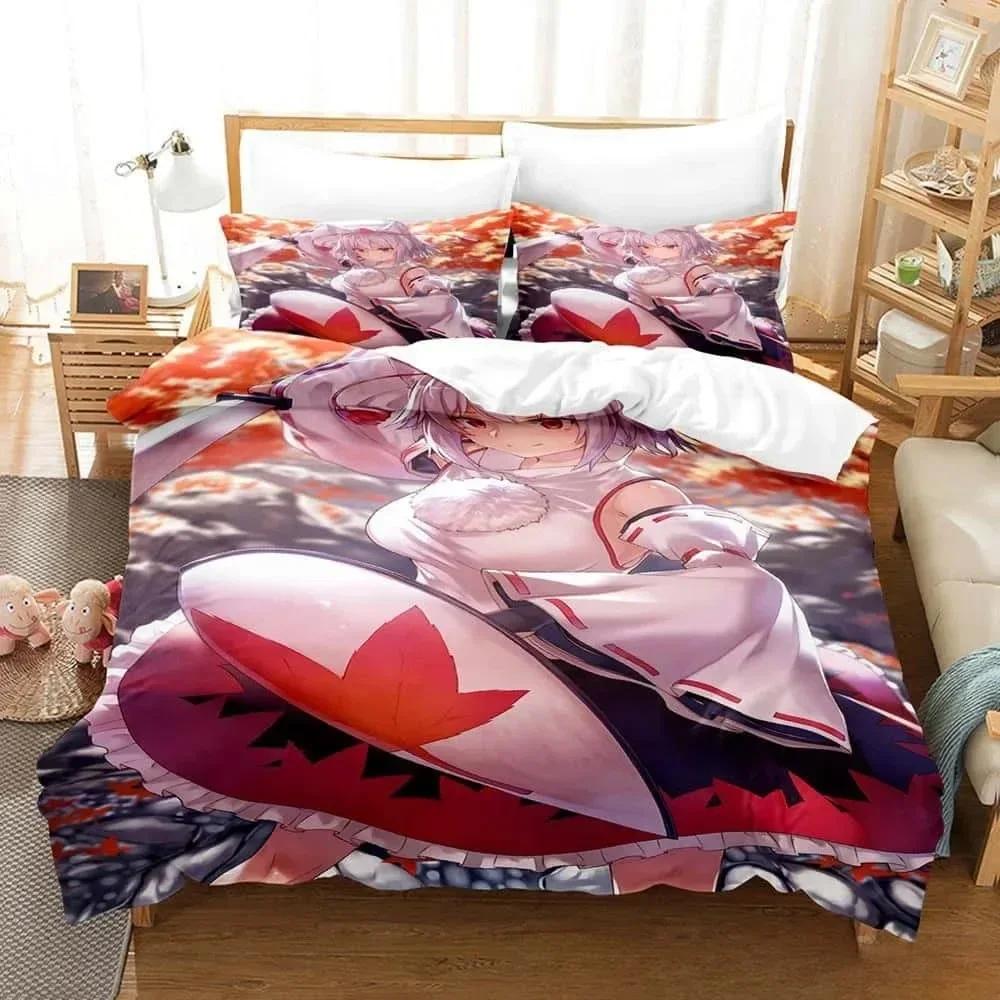 3D Anime Kawaii Girls Momiji Inubashiri Bedding Set Single Twin Full Queen King Size Bed Set Adult Kid Bedroom Duvetcover Sets