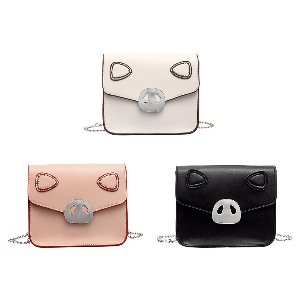 White Faux Pearl Pig Nose Fashion Lady Faux Leather Flap Square Crossbody Shoulder Bag