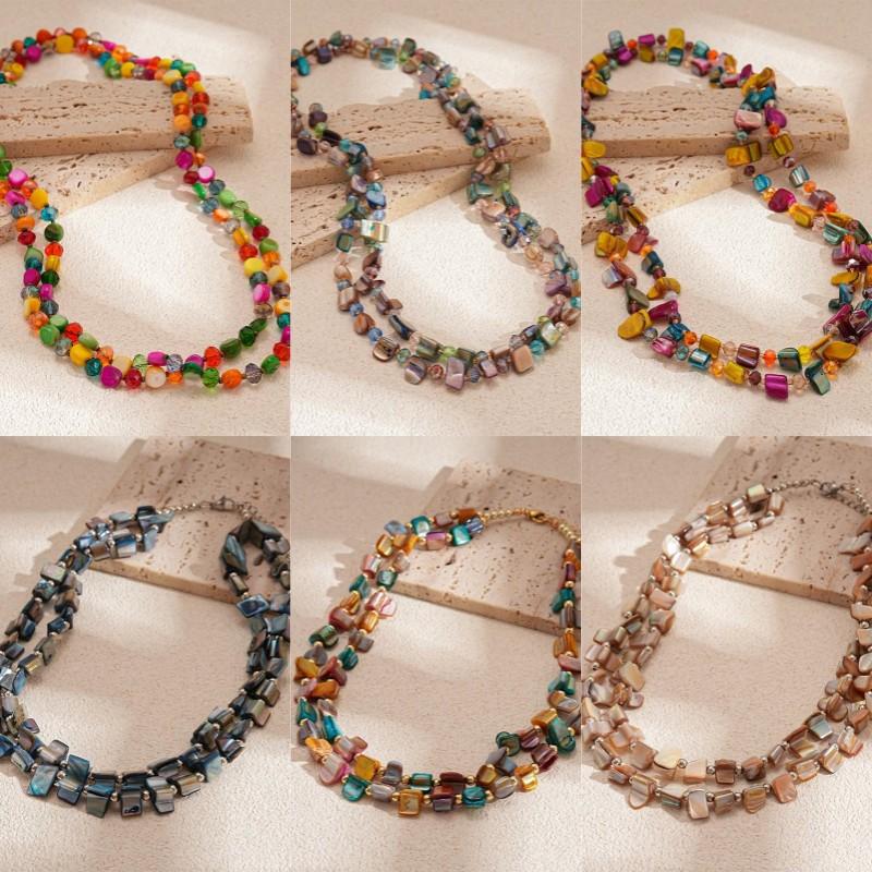 Módní Boho Dvouvrstvý Barevný Mušlový Dlouhý Náhrdelník Pro Ženy Vintage Nepravidelné Korálky Šperky Dámské Dárky