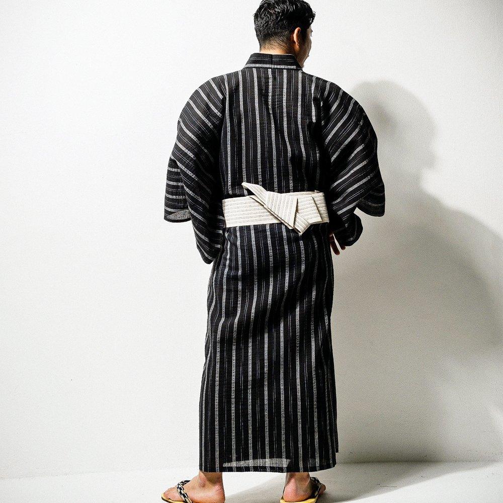 Shoji M33525N Shijira Yukata with and Set [Mitsuhashi Co., Ltd.] Men's Obi, One-Touch Obi, 2-Piece Set, 3-Piece (LL, Black)