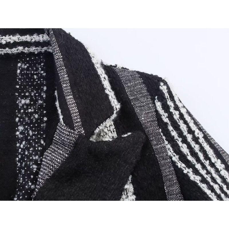 Kaslead New Women Clothes Western Style Fashion Simple Temperament Black and White Stripe Woolen Coat