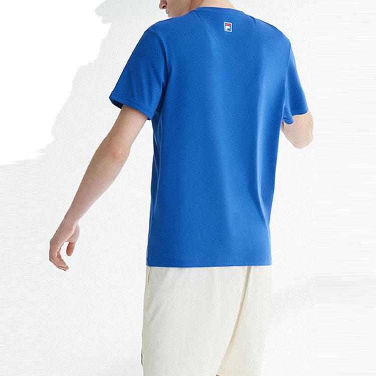 Fila Fusion Color Block Large Logo Print Fashion Sports Loose Short Sleeve T-Shirt Men Tops Dark-Blue T11M022118ABU