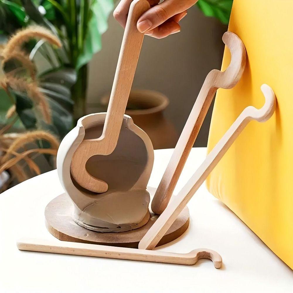 Rapid Forming Pottery Rim Shaping Tools Long Handle Wood Clay Trimming Tool For Potters