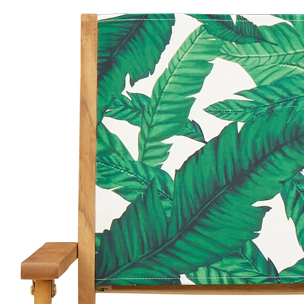 Garden Chairs 2 pcs Leaf Pattern Solid Acacia Wood & Fabric