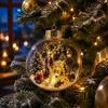 Christmas Party Hanging Decor Lighted Ornament with Warm LED Lights, Retro Metal Cap Decorative Reusable Winter Holiday Ornaments Transparent Ball