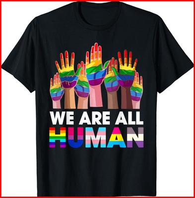 Tęczowa LGBT LGBTQ Transpłciowa Duma Gejowska Wszyscy Jesteśmy Ludźmi Czarna Koszulka Koszulka Unisex