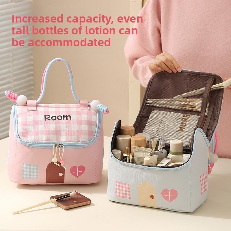 Cute Waterproof Large Capacity Makeup Bag Handheld Portable Toiletry Organizer for Cosmetics Miscellaneous Items Daily Use