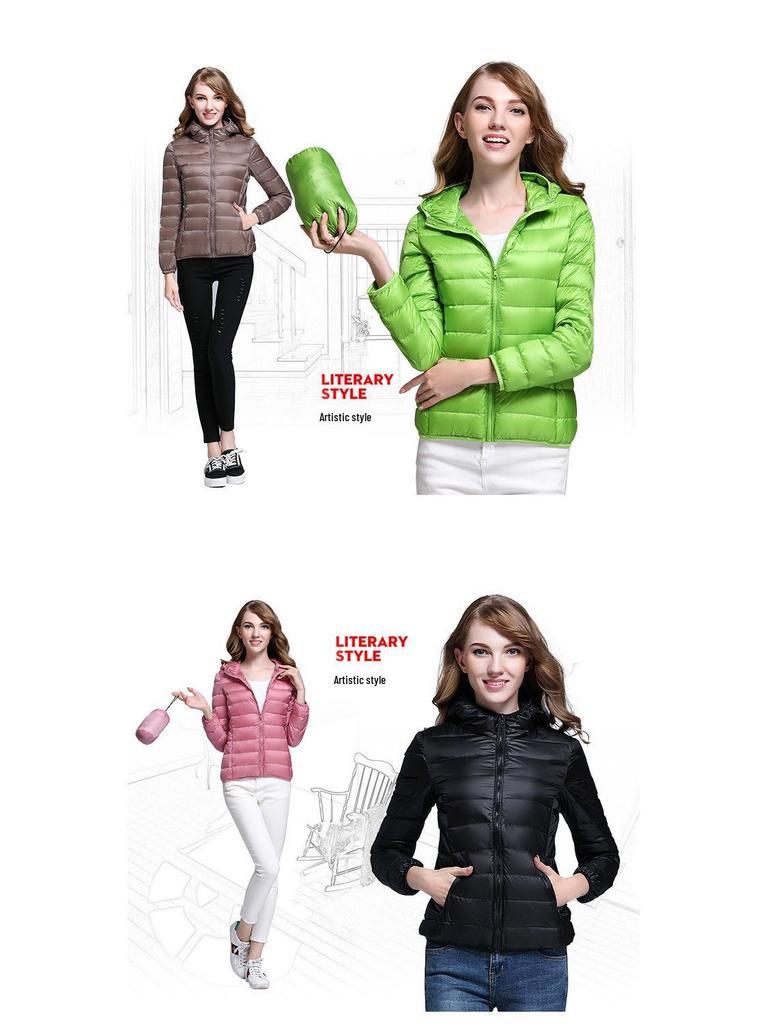 2025 Winter Korean Style Ultra-Light Women's Hooded Down Jacket - Short Slim Plus Size Coat