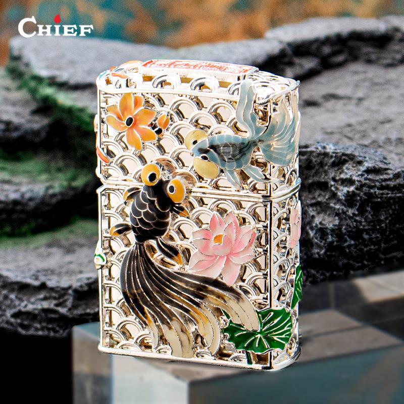 Chief Heavy Armor Luminous Windproof Kerosene Lighter - Enamel Craft, Creative Gift for Men