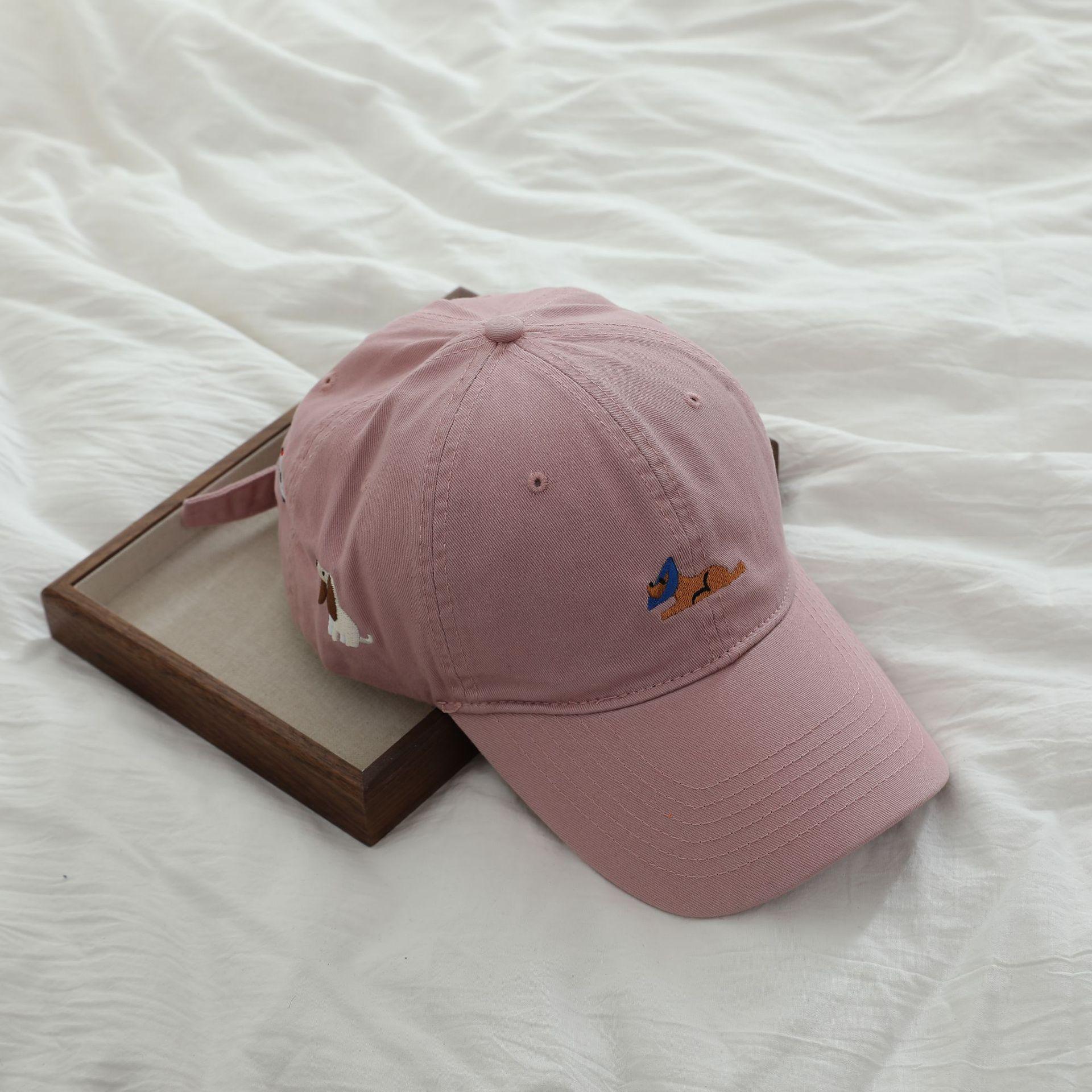 

Уличная бейсболка с милым мультяшным щенком, вышитыми буквами, мужская и женская уличная кепка с мягким верхом M（56-58cm） розовый