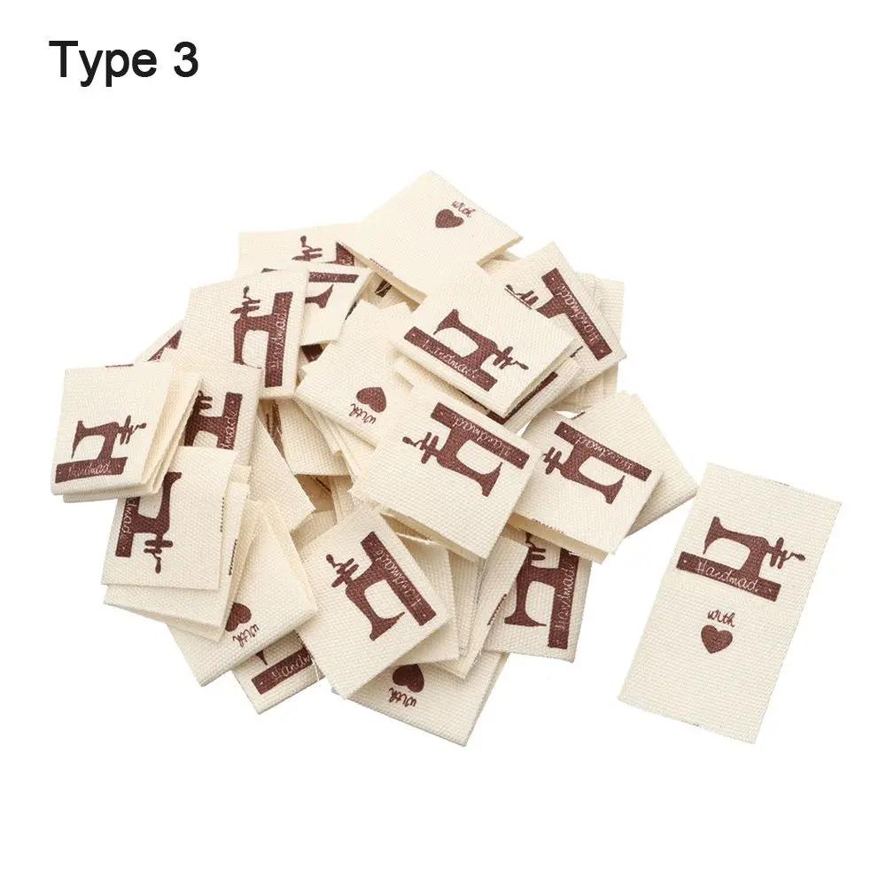 50PCS Heart Shape Cloth Garment Labels Cartoon Pattern Handmade With Love Clothing Tags Woven Knitted Supplies Sewing Accessory
