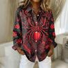 Women's Halloween Print Long Sleeve Button Down Shirt with Collar, Fit Casual Top