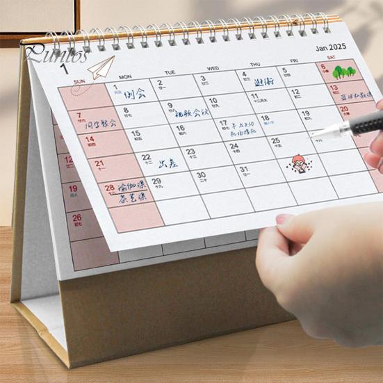 2025 Skrivebordskalender Small Stand Up Double-Coil Binding Månedlig kalender Dagsplanlegger Event Markeringstabell Kalender for hjemmekontorskole
