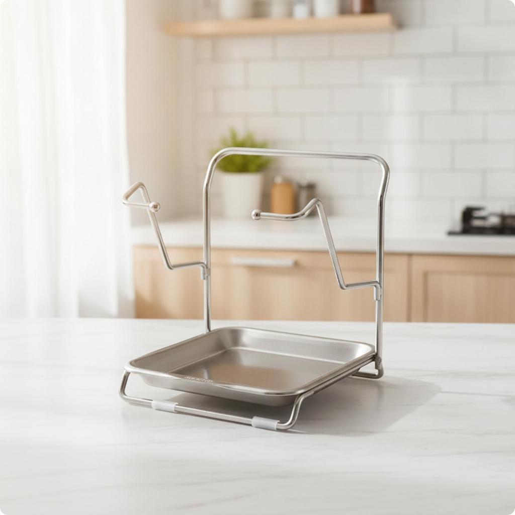 Pot Lid Rack with Drain Tray Countertop Pot-Lid Board Holder Vertical