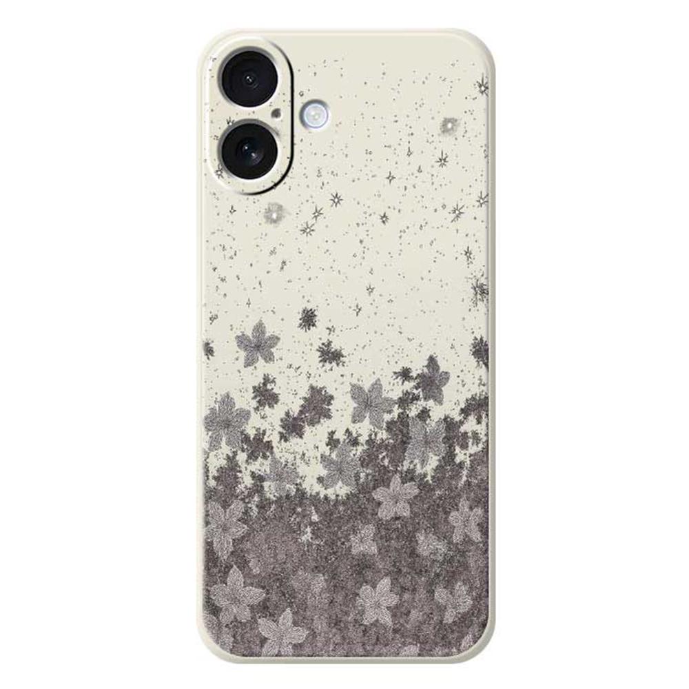 

For iPhone 17 Case Grey Flowers Pattern Printing Straight Edge TPU Phone Back Cover Beige