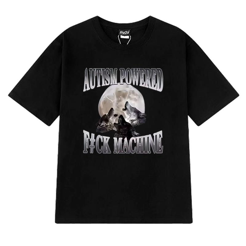 

Vintage Autism Powered Autistic Wolf Funny Meme Graphic T shirt Men Women harajuku Tops Unisex 100% Cotton short sleeve T-shirts 4XL