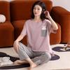 2024 Women's Summer Pajama Set: Pure Cotton, Short Sleeve, Long Pants - Lightweight and Casual for Indoors or Outdoors