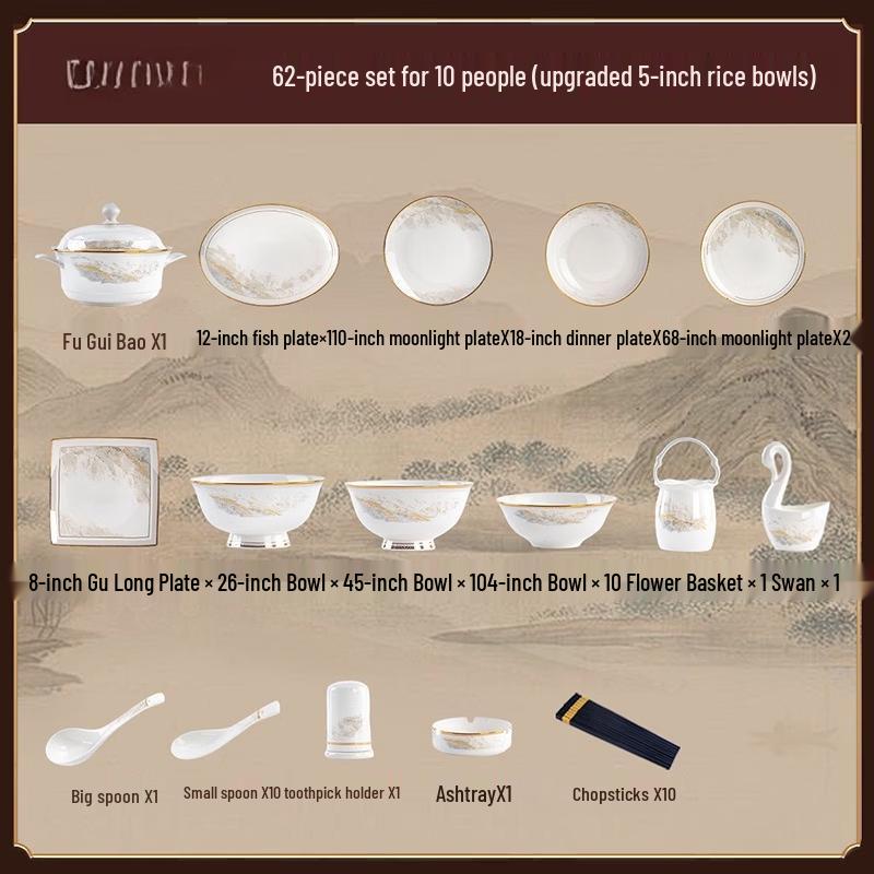 Xihe Luxury 62-Piece Ceramic Dinnerware Set