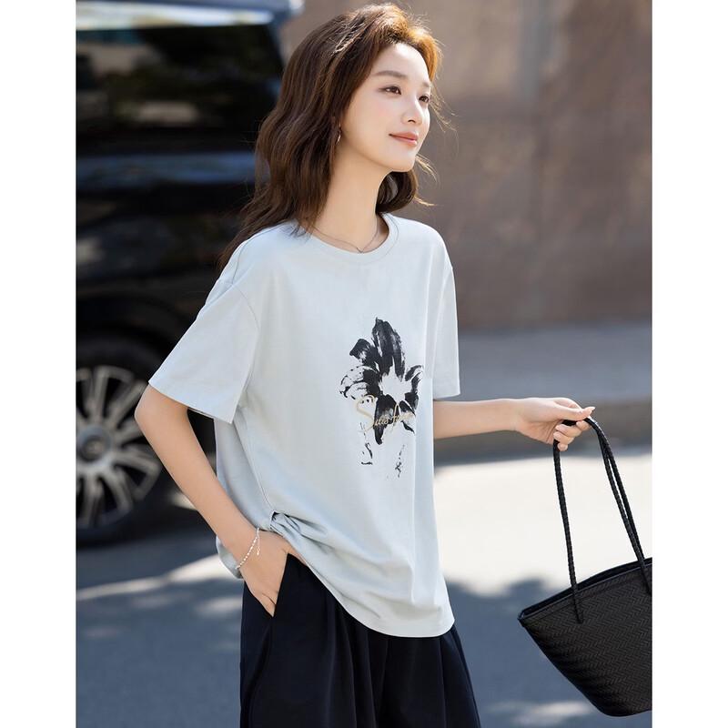 Demana Women's Floral Print Cotton T-Shirt with Side Knot Detail