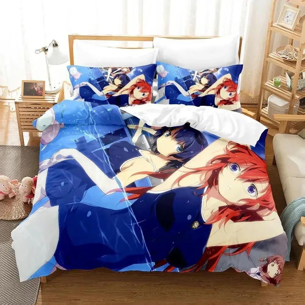 New Kawaii Waiting In The Summer Bedding Set Cartoon Anime Three-Piece Set Adult Kid Bedroom Duvet Cover Sets Twin Bedding Set